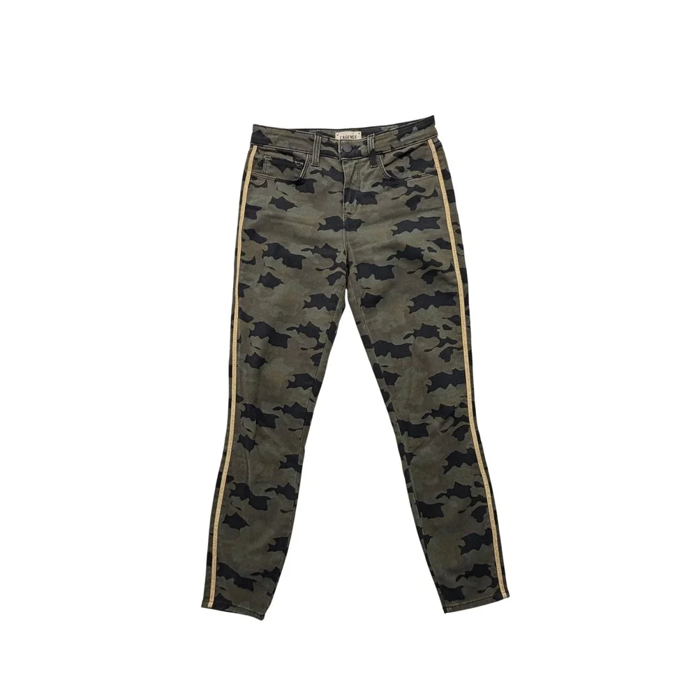 L'AGENCE Cotton High Rise Skinny Camo Stone Jeans Gold Side Stripe Size 24
